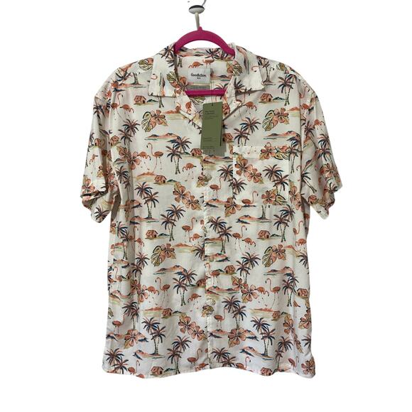 Goodfellow & Co Men's Short Sleeve Tropical Beach Standard Fit Untucked Length - Picture 1 of 6